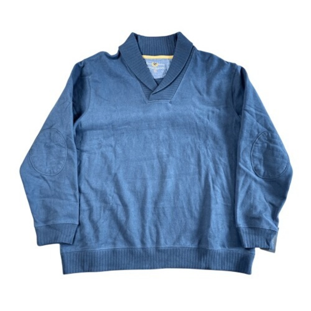 Club Room Shawl Collar Casual Knit Blue Sweatshirt Top XL Cozy Casual NWT